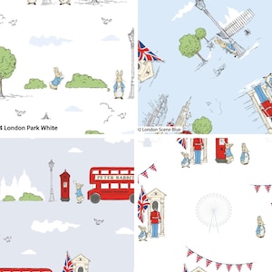 Collezione di stampe digitali in cotone di Peter Rabbit London, tessuto 100% cotone al metro, mezzo metro, quarto lungo, quarto grasso - Tessuto per trapuntatura