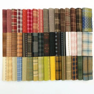 CraftsFabrics 50Pcs Checkered Stripes Plaid Yarn Dyed 100% Cotton 10x10cm Quilting Fabric Squares for Sewing, Cloth Accessory