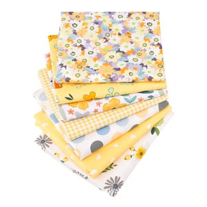 CraftsFabrics 7pcs/Lot Yellow Floral Fat Quarters Bundle Fabric for Quilting, Scrapbooking, Sewing, DIY Projects