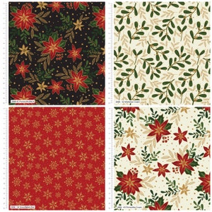 The Craft Cotton Co Traditional Poinsettia Metallic Christmas Cotton Craft Fabric 112cm wide 100% Cotton Ideal for Crafts, Quilting, Bunting