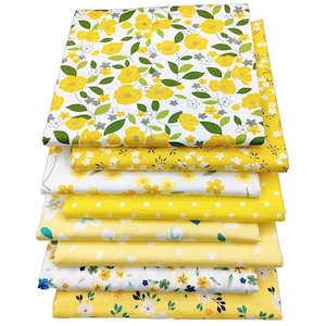 CraftsFabrics 8pcs/lot Yellow Floral Fat Quarters Bundle 100% Cotton Printed Precut Craft Fabric Squares for Quilting, Crafts - 2 sizes