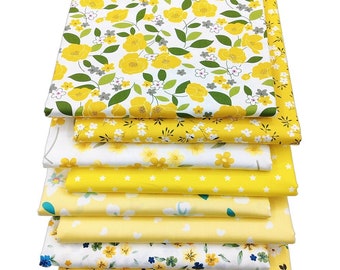 CraftsFabrics 8 個/ロット イエロー フローラル ファットクォーター バンドル 100% コットン プリント プレカット クラフト ファブリック スクエア キルティング、クラフト用 - 2 サイズ