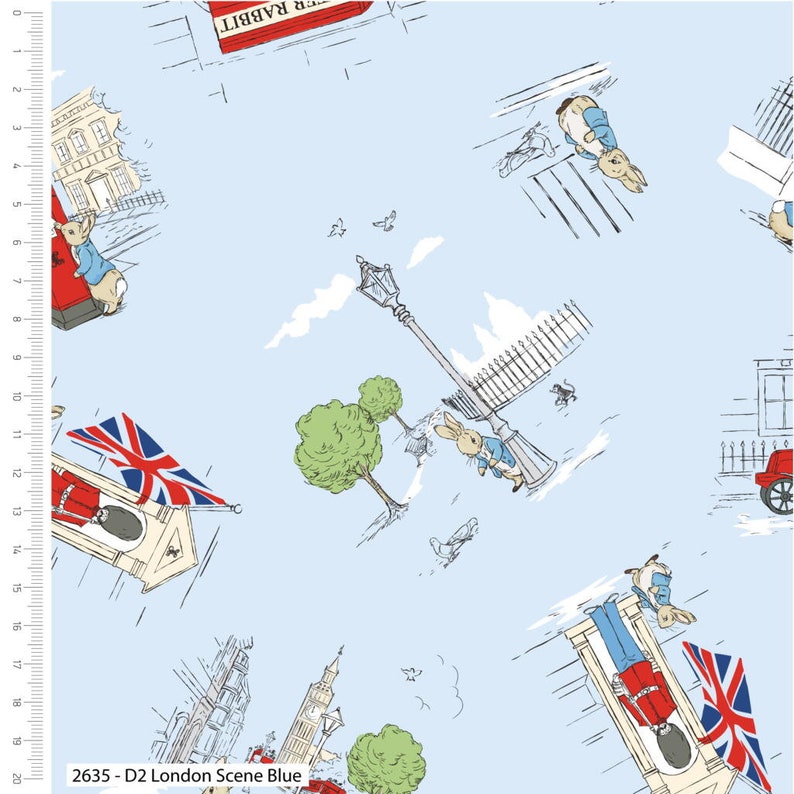 Beatrix Potter Peter Rabbit London Baumwollstoff – 100% Baumwolle, 110cm Breit, Meterware Zum Nähen & Basteln