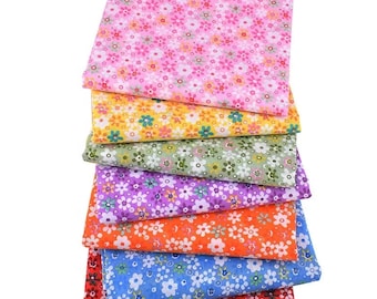 CraftsFabrics 100% Cotton 7Pcs/Set Colorful Woven Digital Printing Floral Fabric Ideal for Sewing, Quilting, Patchwork, Home Décor