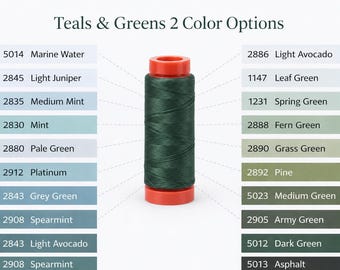 Aurifil 50wt Thread Small Spool 100% Egyptian Cotton (220 Yards/200 Meters) - Teals & Greens 2