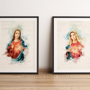 Sagrados e Imaculados Corações || Conjunto de impressão em aquarela