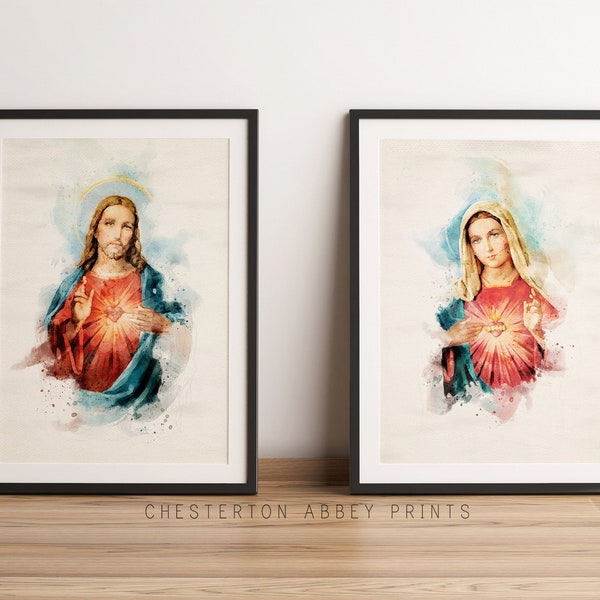 Sacred and Immaculate Hearts || Watercolour Print Set