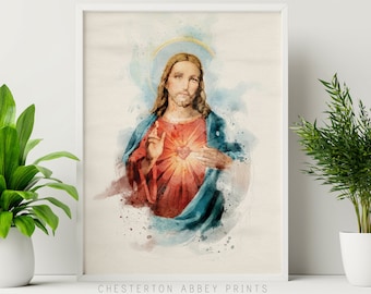 Sacred Heart of Jesus || Watercolour Print