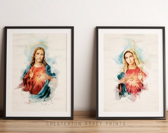 Sacred and Immaculate Hearts || Watercolour Print Set