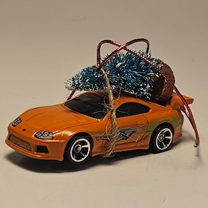 Toyota Supra carrying Christmas tree ornament gift for men boys husband boyfriend diecast car stocking stuffer fast and furious