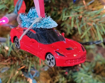 2014 C7 Corvette Chevy carrying Christmas tree ornament hot wheels men diecast dad car  accessories  boys stocking stuffer gift