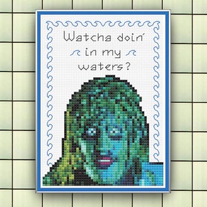 Old Gregg Funny PDF Download Pattern For Cross Stitch Bathroom Pool Lake Beach House Decoration The Mighty Boosh 50 Stitches x 70 Stitches.