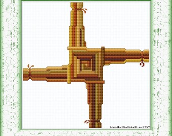 Saint Brigid's Cross (this version has half stitches) Instant PDF Download Cross Stitch Pattern, 84x84 Stitches, Imbolc + Brigit's Feast day