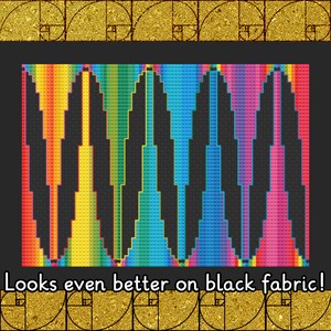 Fibonacci Hues - Artistic Rainbow PDF Cross Stitch Pattern Download with Color and Black & White Patterns 28 colors, 81x57 stitches Geometry