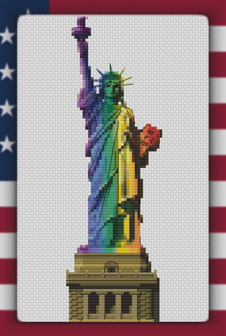 -- Statue Of Liberty Patriotic Gay Lesbian Trans Pride Rainbow American Cross Stitch Pattern Instant Download pdf USES 70 COLORS LGBTQ -