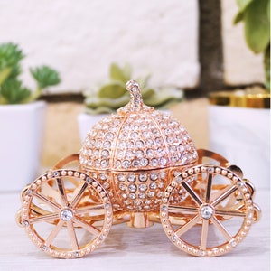 Silver Rhinestone Rose Gold Princess Cinderella Crystal Pumpkin Carriage Trinket Box, Jewelry Box/Hand Painted Collectible Figurine