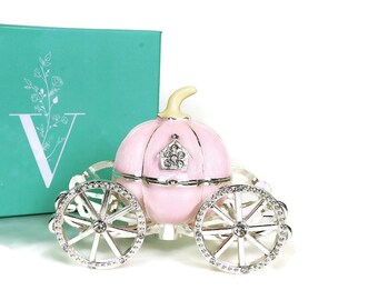 Rhinestone Crystal Pumpkin Carriage Trinket Box - Jewelry Display Holder, Decorative Figurine