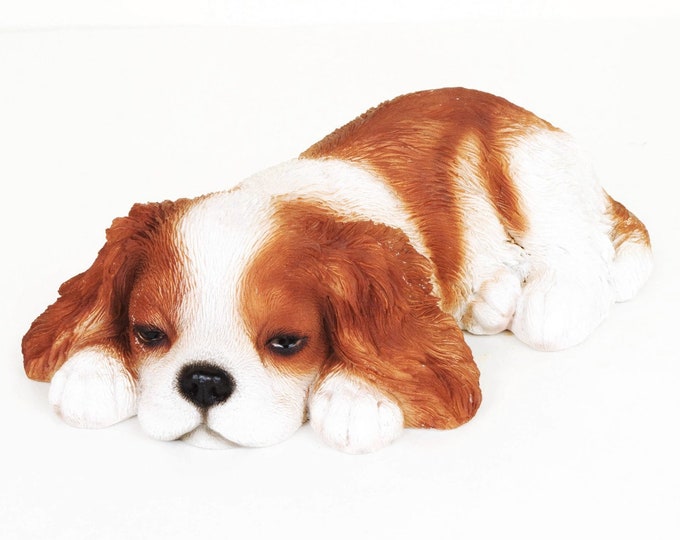7.6 Brown and White Sleeping Cavalier King Charles Spaniel Figurine