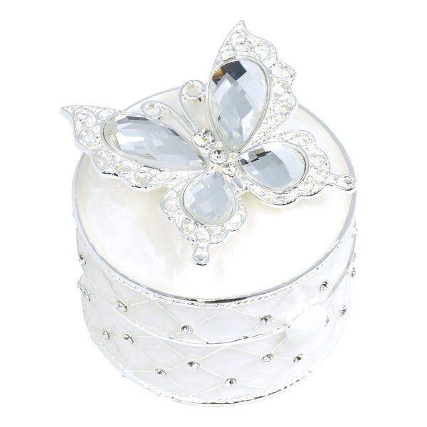 Silver Butterfly Rhinestones Jewelry Box Trinket Box, Gift for special Occasion