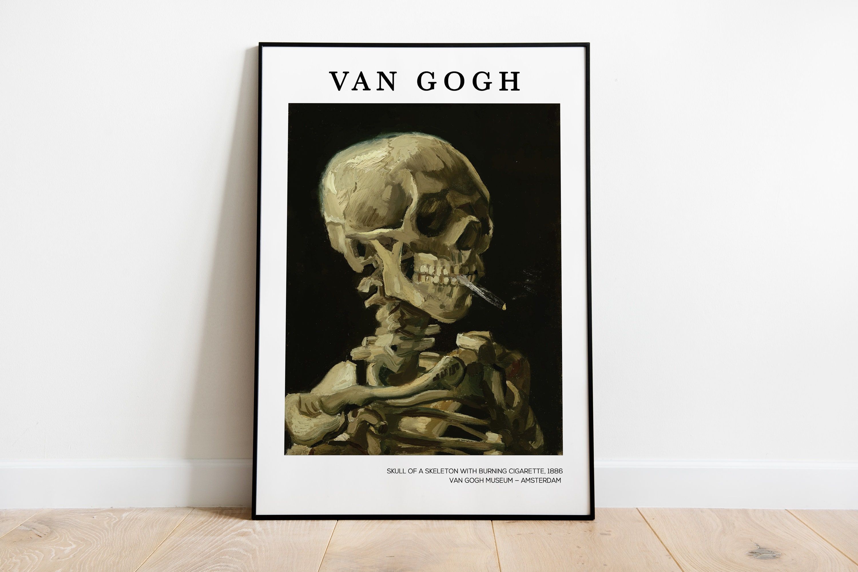 ゴッホ展ポスター、骸骨の版画、ゴッホの版画、タバコに火をつけた骸骨