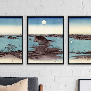 Japan Woodblock Print, Japanese Triptych Woodblock, Japan Print, Utagawa Hiroshige, Japanese Poster Set, Set of 3 Posters