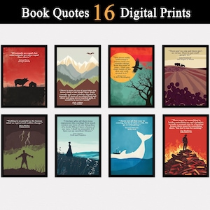 Klassische Buchzitate, Buchposter-Set mit 16 DIGITALEN Downloads, englisches Klassenzimmerdekor, Bibliothekdekor, Buchdrucke, High School, Buchliebhaber