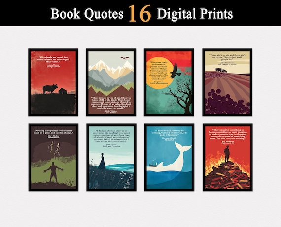 Classic Book Quotes, Book Posters Set of 16 DIGITAL Downloads, English Classroom Decor, Library Decor, Book Prints, High School, Book Lovers