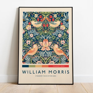William Morris Exhibition Poster, William Morris Print, Art Nouveau, Strawberry Thieves, Victorian, Home Decor, Floral Pattern Print