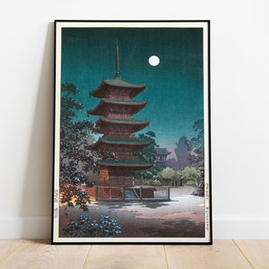 Estampe Tsuchiya Koitsu : oeuvre d&#39;art japonaise ancienne : croquis de lieux célèbres du Japon : oeuvre d&#39;art murale antique asiatique : gravure sur bois : art des temples japonais