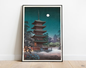 Tsuchiya Koitsu Print—Japanese Antique Art—Sketches of Famous Places in Japan—Asian Antique Wall Art—Woodblock Prints—Japanese Temples Art