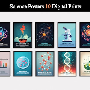 Wissenschaftsklassenzimmer Poster Set mit 10 DIGITALEN Prints, Schuldekor, Wissenschaftsdrucke, Chemie, Biologie, Wissenschaftsliebhaber, Lerndrucke