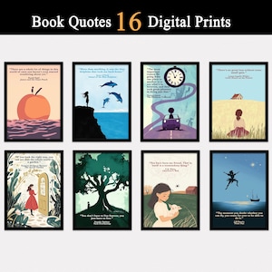 Buchzitate, Buchposter-Set mit 16 digitalen Downloads, Englischklasse, Bibliothek, Buchdruck, Grundschule-Klassenzimmerdekor, Grundschule