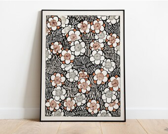Japanese Floral Art Poster — Floral Pattern by Watanabe Seitei — Japanese Antique Art Poster — Asian Fine Art