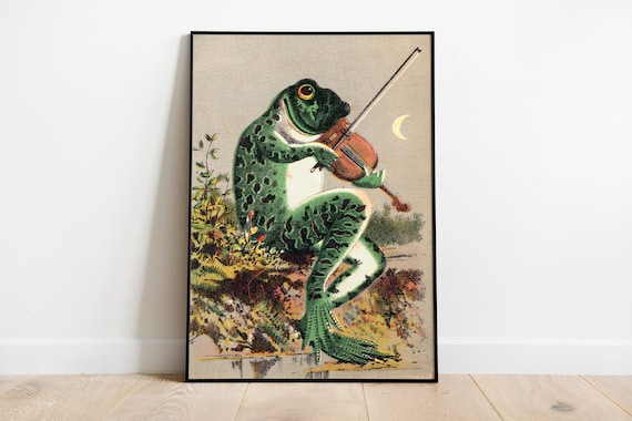 Frog Playing Violin in The Moonlight, Vintage Frog Print, Frog Poster, Retro Poster, Frog Art, Wall Art