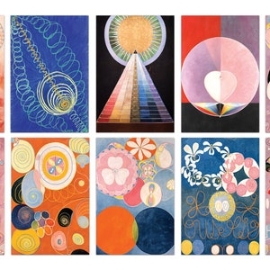Postales Hilma af Klint, Hilma af Klint Print Set, Klint Hilma af Print Art, Arte abstracto, Pintura abstracta Mini impresiones, Conjunto de 10