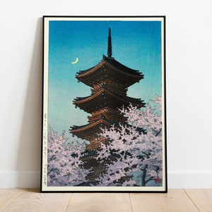 Japanese Antique Print, Japan Art Print, Spring Evening by Hasui Kawase, Ukiyo-e Poster, Vintage Japanese Poster, Cherry Blossoms