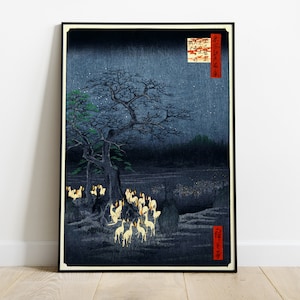 Utagawa Hiroshige Woodblock Print, New Year's Eve Foxfires at the Changing Tree, Japanese Antique Art Print, Fox Art, Japanese Art
