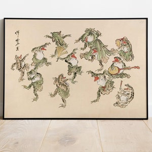 Dancing Frog Poster, Vintage Frog Print, Japanese Print, Retro Frog Poster, Frog Wall Art