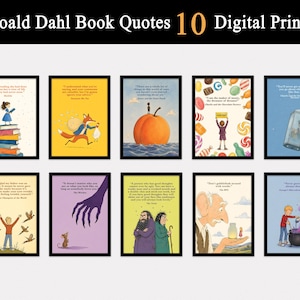Puede incluir: Una colección de 10 impresiones digitales con citas e ilustraciones de libros de Roald Dahl. Las impresiones incluyen escenas de Matilda, Fantastic Mr. Fox, James and the Giant Peach, Charlie y la fábrica de chocolate, The Witches y otros.