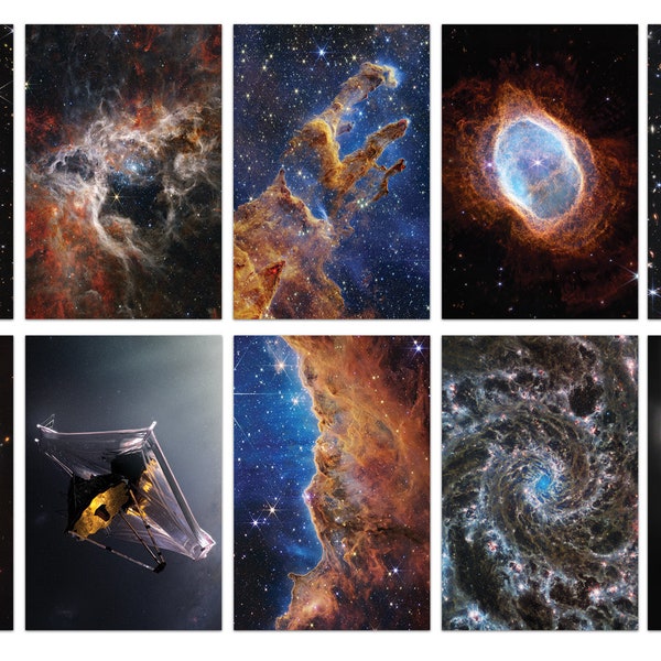 Juego de láminas del James Webb, postales del JWST, primeras imágenes, regalo espacial, juego de láminas espaciales, postales de la NASA, fotografía de la NASA, juego de 10 postales