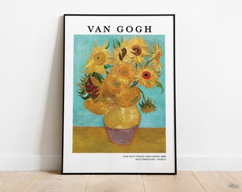 ゴッホの花瓶と12本のひまわり ヴィンテージ展アートプリント | ゴッホ