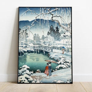 Japanese Antique Art—Japan Poster—Spring Snow at Maruyama in Kyoto by Tsuchiya Koitsu Print—Asian Antique Wall Art—Woodblock Prints