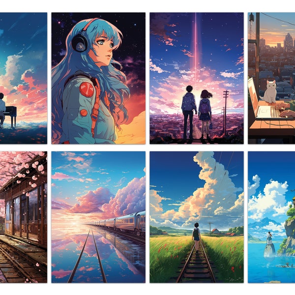 Anime Prints Aesthetic, Set of 8, Anime Postcard Prints, Anime Lover Gift, Lofi Anime Print, Anime Poster Prints