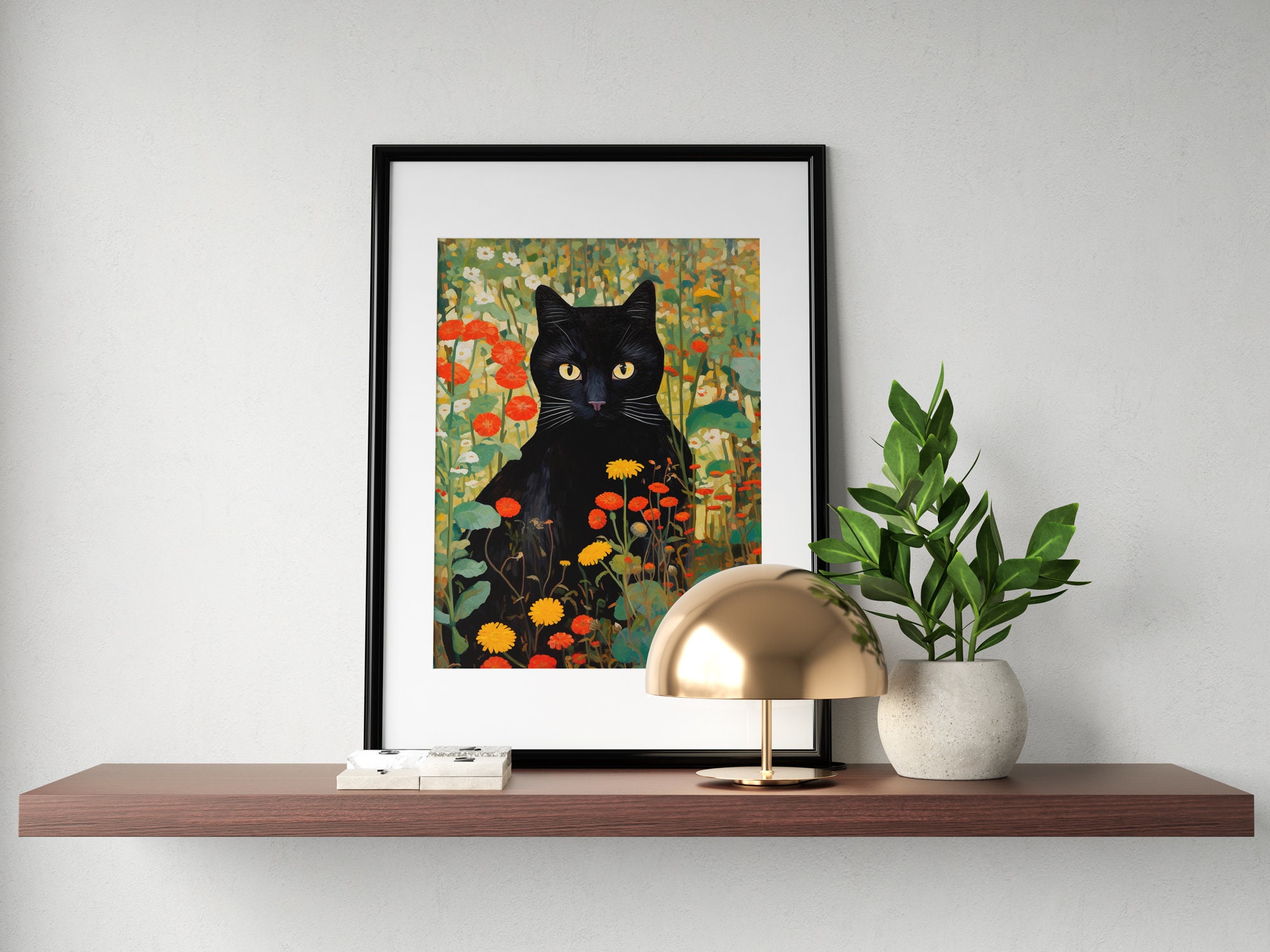 Gustav Klimt Garden Cat, Black Cat in A Garden Wall Art, Cat Print ...