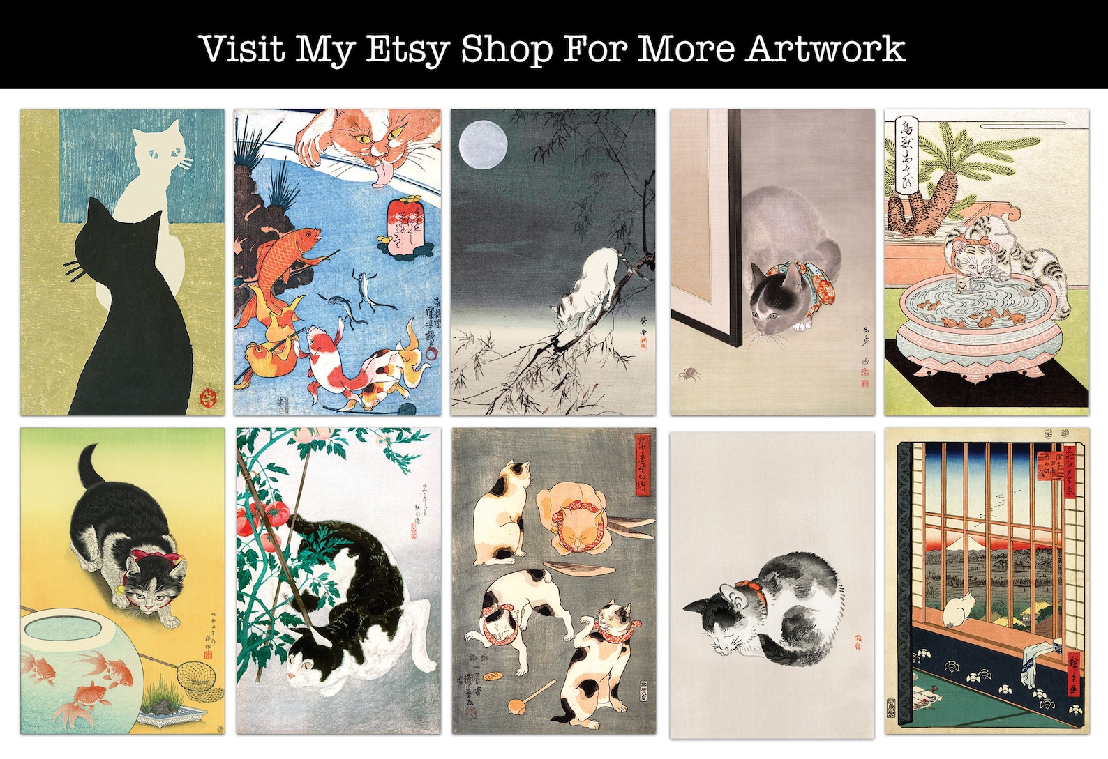 Japanese Cat Art Print, Vintage Cat, Ukiyo-e Cat, Japanese Art Print ...