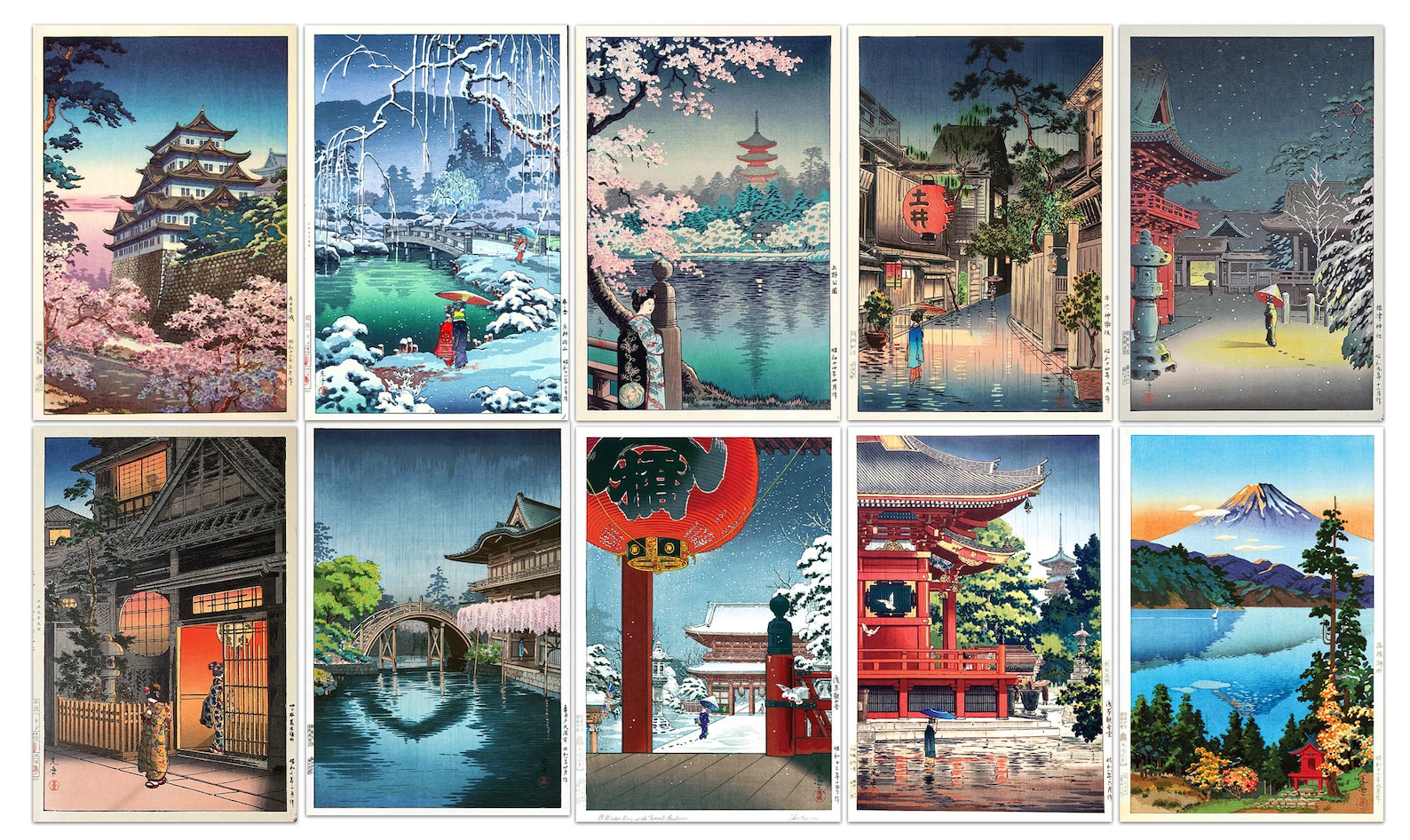 Japan Postcards Tsuchiya Koitsu Japan Wall Art Set Ukiyoe Etsy