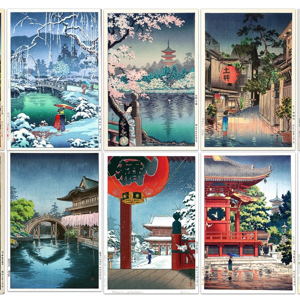 Jeu de 10 cartes postales du Japon, Tsuchiya Koitsu, art mural japonais, carte postale Ukiyoe, art ancien japonais, jeu de 10 cartes postales japonaises