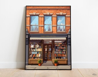 Bookshop Art Print, Book Lover Gift, Bookshop illustration, Book Wall Art, Bookshop Poster, Reading Print