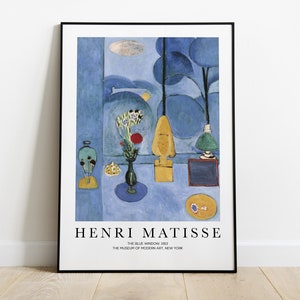 Grabado de Henri Matisse, La ventana azul, Póster de la exposición de Henri Matisse, Grabado de Matisse "Jarrón con flores", Grabado del fauvismo, Expresionismo