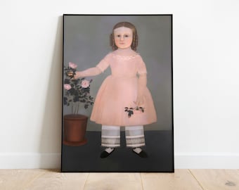 サミュエル・ミラー 花を持つ少女、ヴィンテージアート、少女ポスター、ファインアートプリント